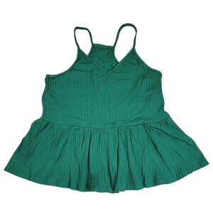 Womens Dark Green Strappy Peplum Top Size L Polyester